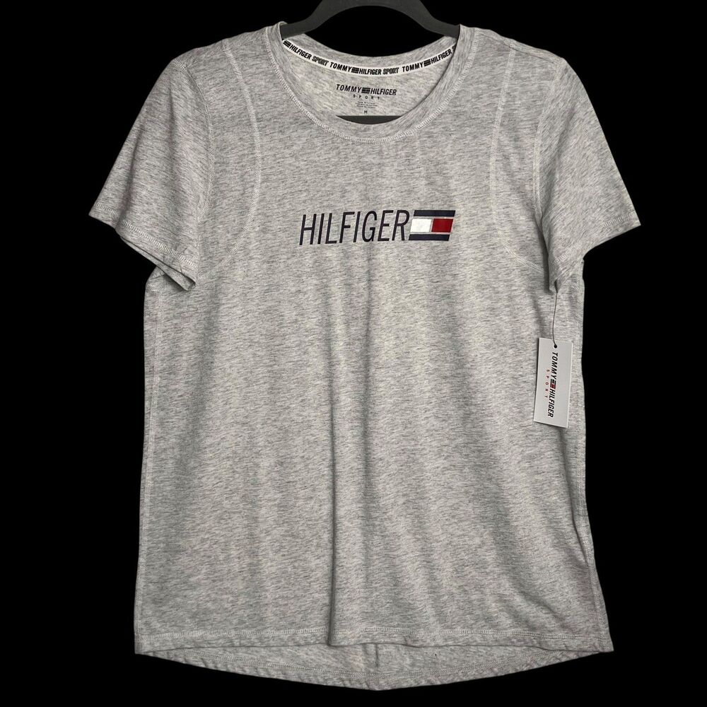 Tommy Hilfiger Sport Womens T-Shirt Gray Heather Logo Short Sleeve Size Medium